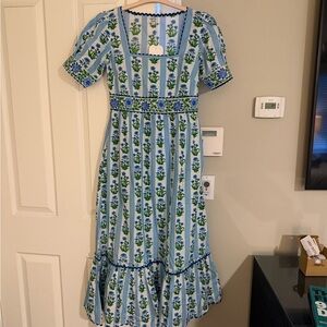 Tuckernuck “pink city prints” Elegant Blue and Green Floral Maxi Dress